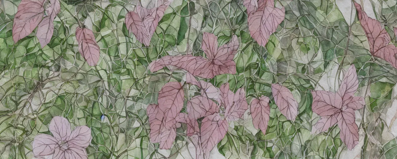 Image similar to isomeric view, delicate marble in a botanic garden, stony road, on a botanical herbarium paper, watercolor colored painting, iridescent colors, 8 k, realistic shaded, fine details, artstation, italian style, colonnade, vines, flowers, gardena architecture, pompeii