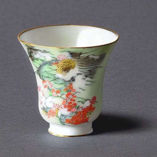 Image similar to astonishing japanese tea cup with amazing artwork on the side, product shoot, studio lighting