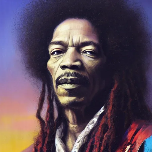 Prompt: UHD tonalism painting of an elderly, old Jimmy Hendrix, by Antonio Caparo and Ferdinand Knab and Greg Rutkowski, UHD, photorealistic, trending on artstation, trending on deviantart