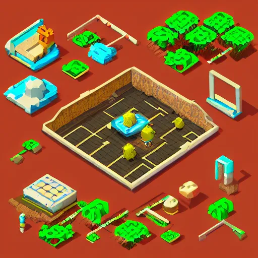 Image similar to isometric 3 d game props pixel art, clean, artstation