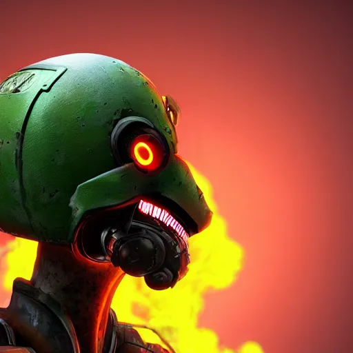 Image similar to helmet cyberpunk made of green lava and fire in borderlands 3 style, pconcept art character modeling, body made of green lava and fire, marvelous designer, z brush, maya, digital 3 d, 4 k, epic size, epic scale, ultra detailed digital art, furry art, macro art, deviantart, realistic