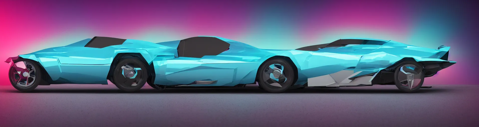 Image similar to side profile of futuristic 80s sports car, synthwave color palette