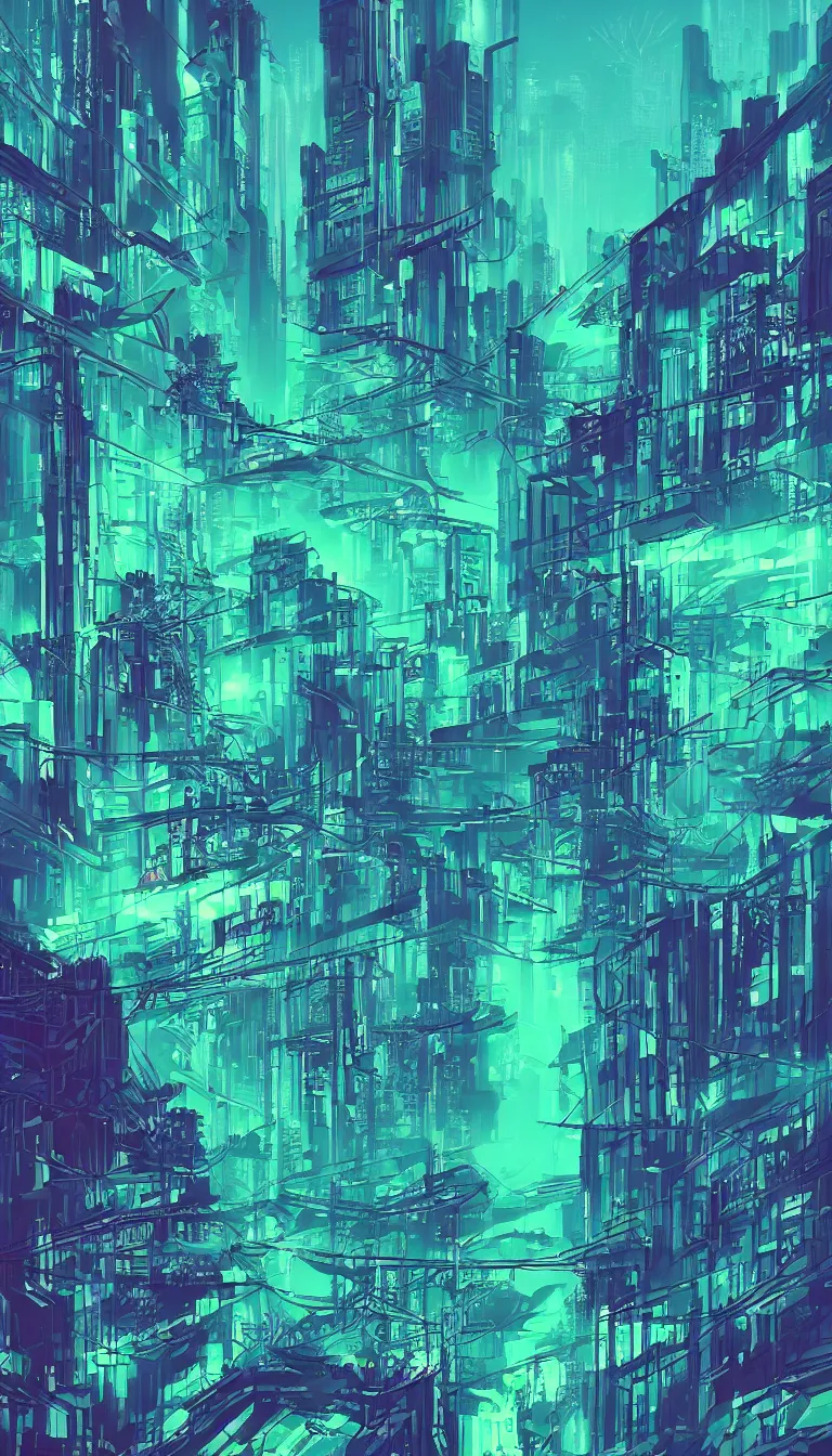 Image similar to vaporwave neo noir cyberpunk blue and green splashes of color landscape forest nature