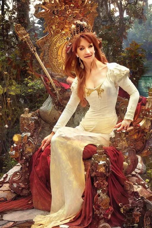 Image similar to Queen Jane Seymour sitting on a throne, fantasy, by Stanley Artgerm Lau, greg rutkowski, thomas kindkade, alphonse mucha, loish, norman Rockwell