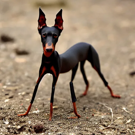 Prompt: photo of a doberman ant hybrid