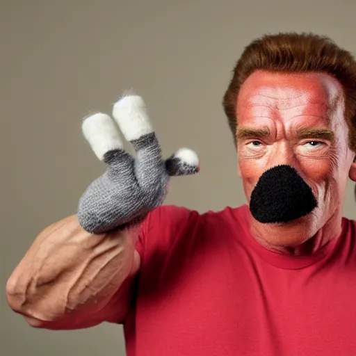 Image similar to Arnold Schwarzenegger as a sock puppet