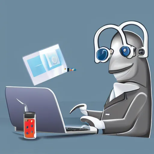 Image similar to An anthropomorphic grey dolphin dressed as a chemist playing games on a computer, digital painting