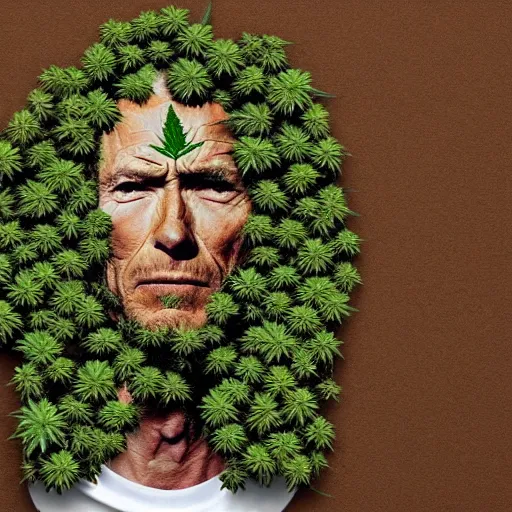 Prompt: portrait of clint eastwood made of plants, only cannabis, weed + + + + + + + + + + + + + + + +