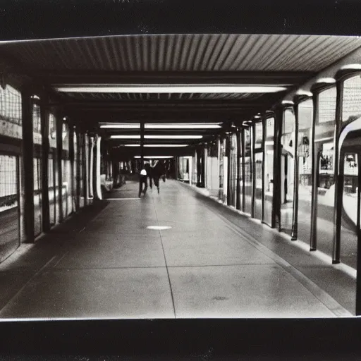 Image similar to polaroid photo of a retrofuturistic train station