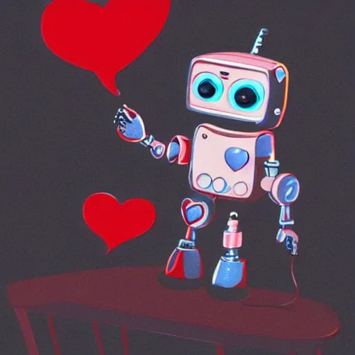 Prompt: a cute robot taking a picture of itself with hearts in the air highly detailed artstation