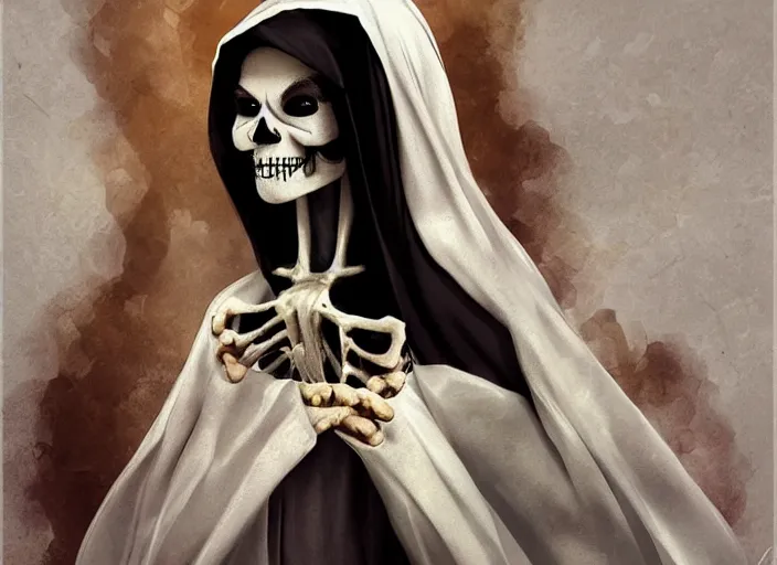 Image similar to cute & beautiful smiling mexican undead skeleton girl dressed as a nun, elegant, digital art, fantasy, pixar style, painting, pin up, highly detailed, artstation, art by artgerm, vrubel, boris vallejo and ilya kuvshinov