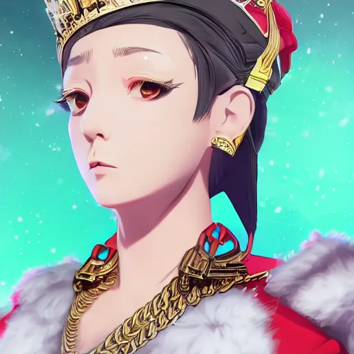 Image similar to portrait of queen victoria - rap artist, anime fantasy illustration by tomoyuki yamasaki, kyoto studio, madhouse, ufotable, square enix, cinematic lighting, trending on artstation