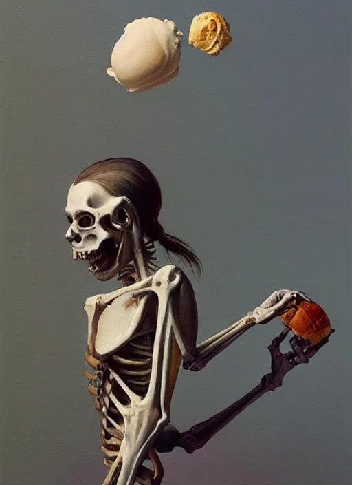 Image similar to woman skeleton holding ice cream Edward Hopper and James Gilleard, Zdzislaw Beksinski highly detailed