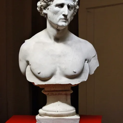 Prompt: julius cesar's bust wrapped in skin