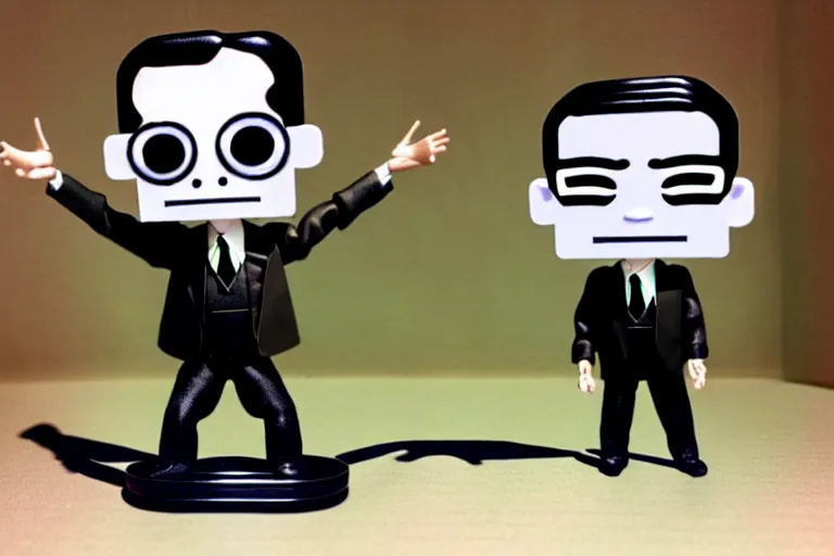 Prompt: alan turing being possessed by agent smith, stop motion vinyl action figure, plastic, toy, butcher billy style