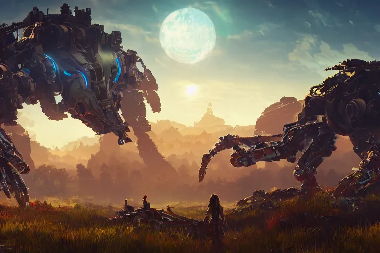 Image similar to watcher machine mecanical creature robot of horizon forbidden west horizon zero dawn radiating a glowing aura global illumination ray tracing hdr fanart arstation by ian pesty and alena aenami artworks in 4 k