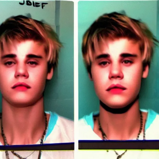 Image similar to justing bieber police mugshot fish eye lens 1998