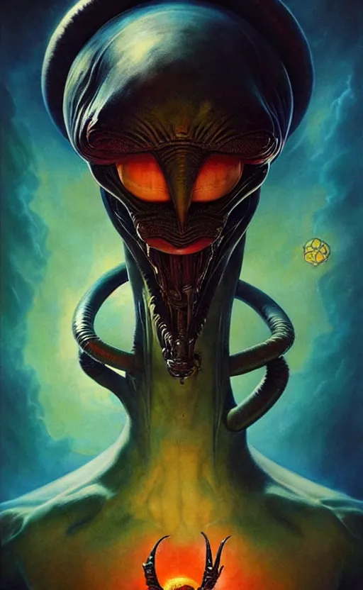 Prompt: exquisite imaginative imposing alien creature poster art humanoid colourful movie art by : : lucusfilm weta studio tom bagshaw james jean frank frazetta