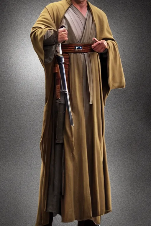 Prompt: photorealistic!! adult patrick steward as a jedi knight, brown jedi robe, film quality