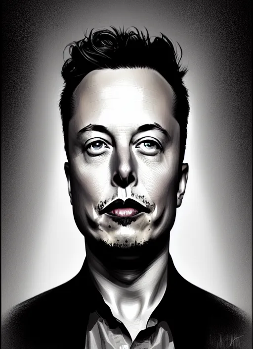 Prompt: portrait of elon musk staring at you, sensual, sexy, intricate, elegant, highly detailed, digital painting, artstation, concept art, smooth, sharp focus, illustration