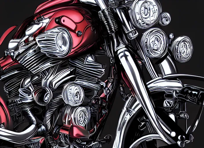 Image similar to cybernetic harley davidson, hyperrealism, lens glare, trending on artstation, intricate, 8 k, high detail