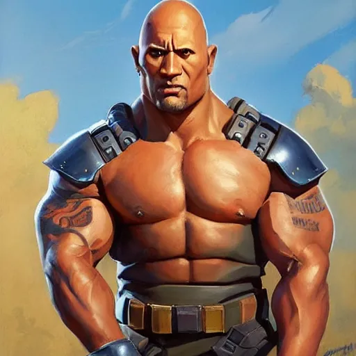 Image similar to greg manchess portrait painting of armored the foundation aka dwayne the rock johnson from fortnite as overwatch character, medium shot, asymmetrical, profile picture, organic painting, sunny day, matte painting, bold shapes, hard edges, street art, trending on artstation, by huang guangjian, gil elvgren, ruan jia, greg rutkowski, gaston bussiere