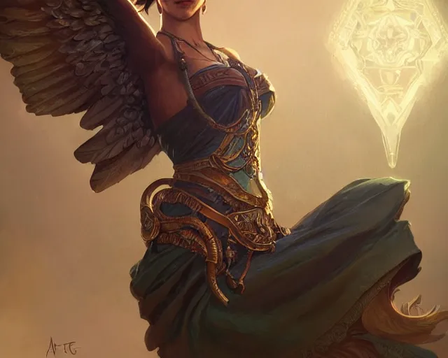 Image similar to magpie trinket, deep focus, d & d, fantasy, intricate, elegant, highly detailed, digital painting, artstation, concept art, matte, sharp focus, illustration, hearthstone, art by artgerm and greg rutkowski and alphonse mucha