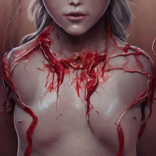 Image similar to , flesh box with wires sticking out, meat box, clump of flesh, a computer made out of flesh, computer made out of flesh, skin on the gaming pc, personal computer horror, server, electronic, skinned alive, blood, intricate, highly detailed, digital painting, artstation, concept art, smooth, sharp focus, illustration,