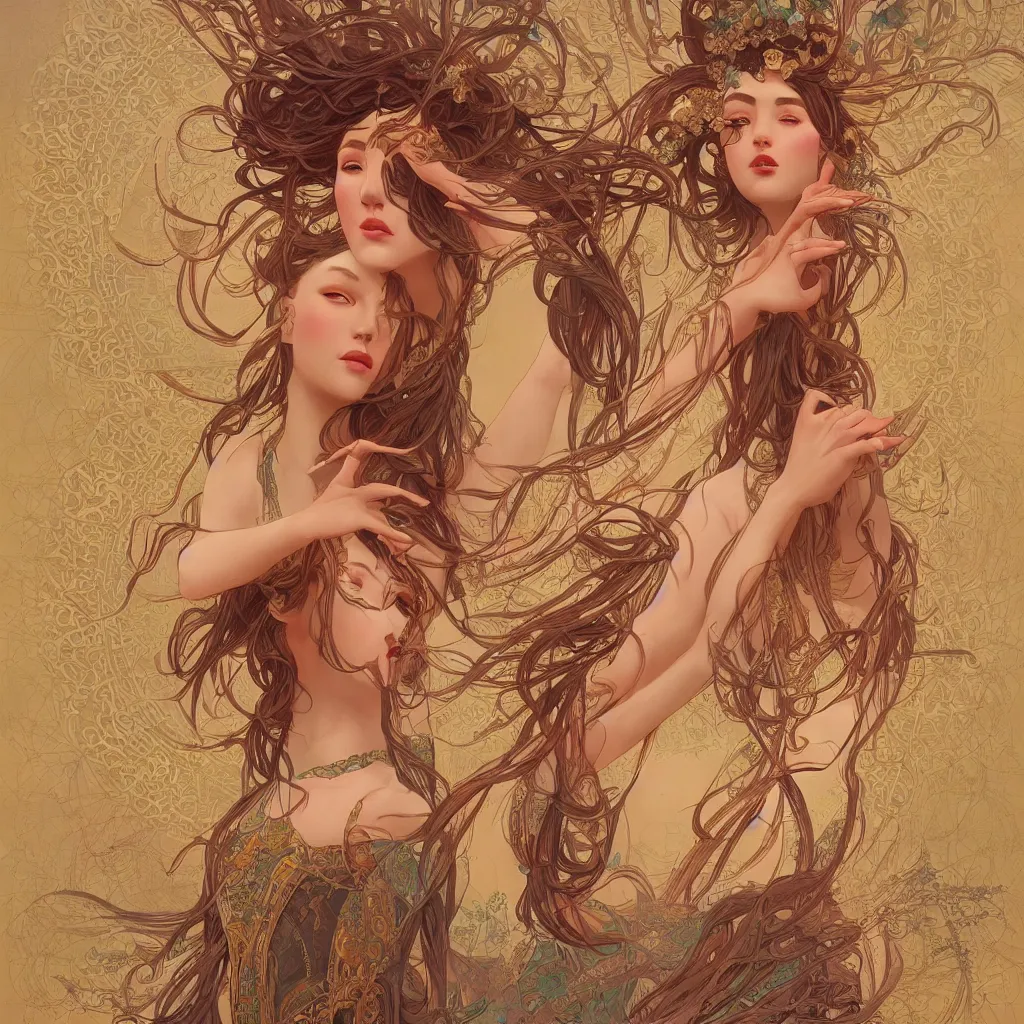 Image similar to a goddess dancing in the desert, symmetrical face, fantasy, intricate and very beautiful and elegant, highly detailed, digital painting, artstation, concept art, smooth and sharp focus, illustration, art by tan zi and ayanamikodon and alphonse mucha and wlop