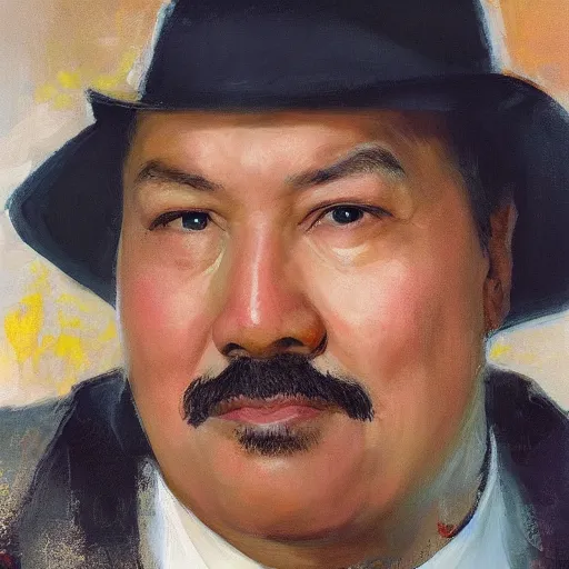 Image similar to portrait of oddjob harold sakata from james bond, detailed face, detailed painting, epic lighting, by ilya repin, phil hale and kent williams