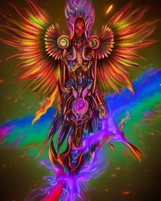 Image similar to psychedelic rainbow flamer of tzeentch, trending on artstation