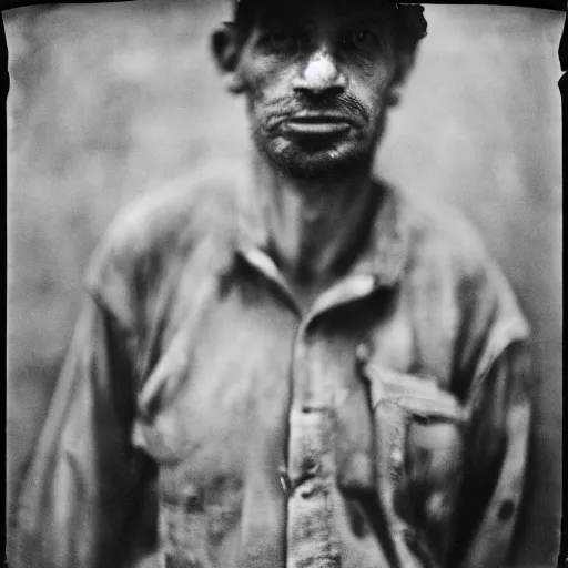 Image similar to portrait of coal mine worker by Diane Arbus, 50mm, black and white photography