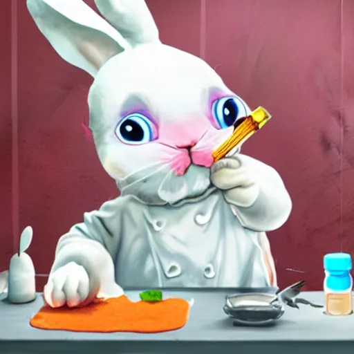 Image similar to a bunny rabbit cooking meth