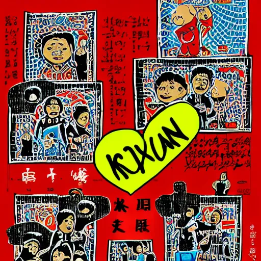 Prompt: uyghur Uighur family in a prison, heart kidney lungs, in the style of daniel johnston and outsider art, 4k, line brush, overlaid with chinese adverts