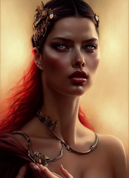 Image similar to a beautiful woman with baroque dress, adriana lima, painted by artgerm and tom bagshaw, fantasy art, dramatic lighting, highly detailed oil painting