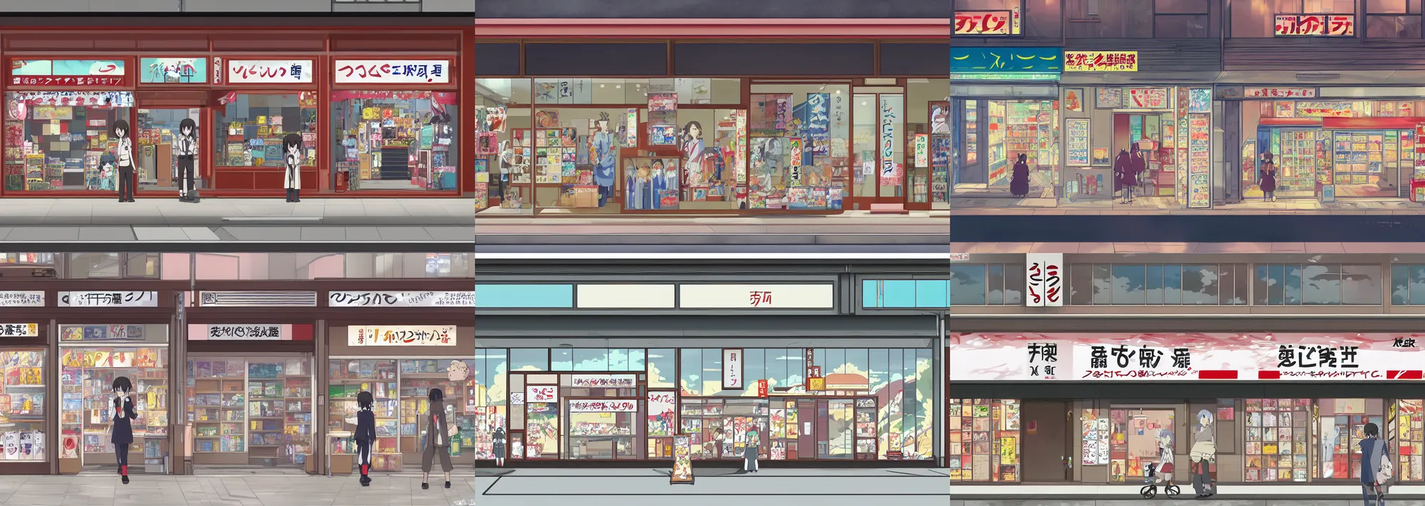 Prompt: front view of a japanese storefront in the anime film, trending on pixiv