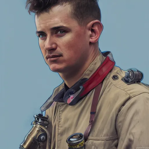 Image similar to portrait of a male firefighter wearing a firefighter suit, bruised, covered in dirt, confident and proud, intricate, headshot, highly detailed, digital painting, artstation, concept art, sharp focus, cinematic lighting, illustration, art by artgerm and greg rutkowski, alphonse mucha, cgsociety