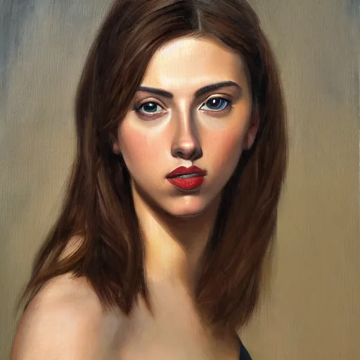 Image similar to a finished, detailed side view portrait painting of a very young italian woman resembling scarlett johansson and ana de armas, by sandro boticelli