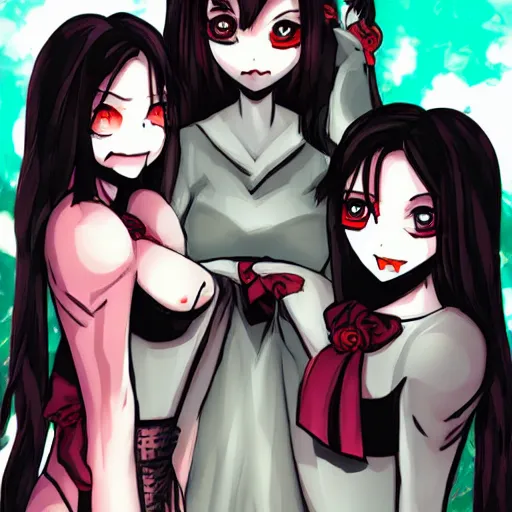 Image similar to dark anime comic of horror ladies