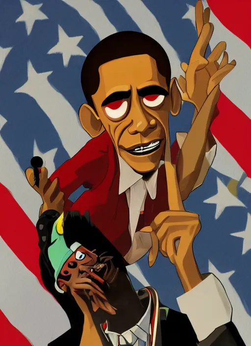 Image similar to obama in the style of gorillaz, jamie hewlett, detailed art