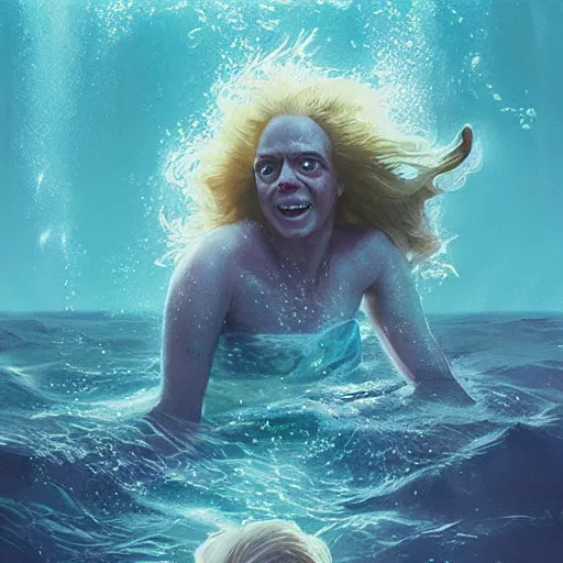 Image similar to doc brown as a mermaid in water, deep sea, studio ghibli, disney animation, sharp, anime key art by greg rutkowski, bloom, dramatic lighting