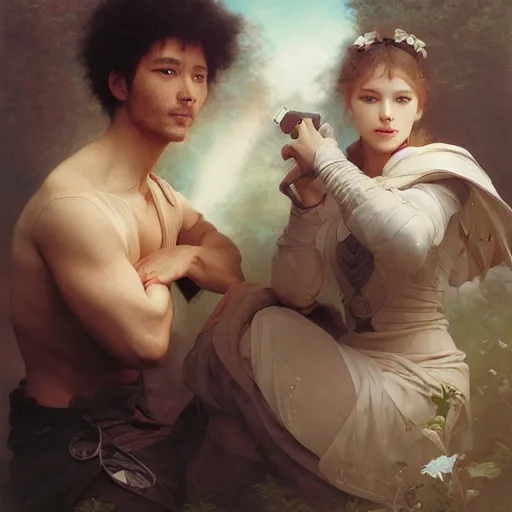 Image similar to Portrait of DataUnion Protocol - TOGETHER is more by Ayami Kojima and Ruan Jia and Mandy Jurgens and Artgerm and william-adolphe bouguereau