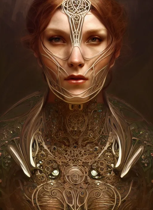 Prompt: organic cyborg, ancient Celtic, diffuse lighting, fantasy, intricate, elegant, highly detailed, lifelike, photorealistic, digital painting, artstation, illustration, concept art, smooth, sharp focus, art by John Collier and Albert Aublet and Krenz Cushart and Artem Demura and Alphonse Mucha