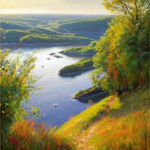 Image similar to Swedish countryside, freedom, dawn, archipelago, painting by Vladimir Volegov