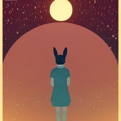 Image similar to A rabbit full of hope, looking for a black hole in an infinite time loop by Victo Ngai and Ghibli andlisk feng and atey ghailan