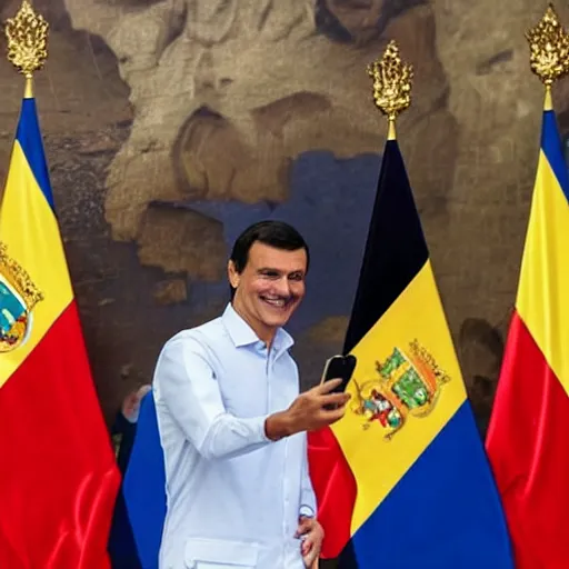 Prompt: spanish president pedro sanchez taking a selfie in venezuela