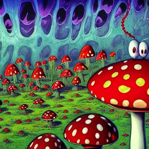 Image similar to 4 k headshot portrait of a psychedelic demonic anthropomorphic ladybug with mushroom themed clothes, magic mushroom village in background by jeff easley, award winning, stylized neon, post - processing, masterpiece, superb resolution. in the art style of junji ito and greg rutkowski. detailed mushroom city in background. hyper realistic anime. perfect art. dalle 2