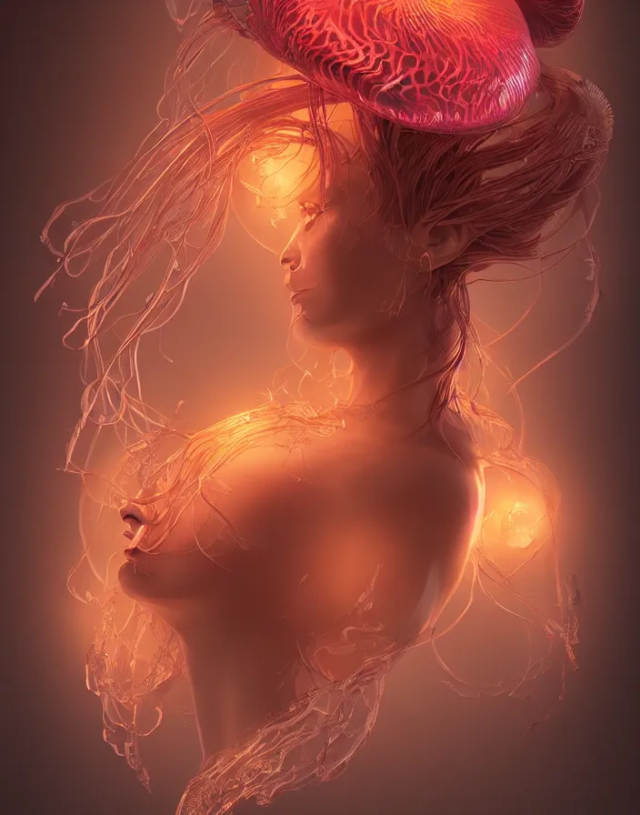 Image similar to goddess portrait. jellyfish phoenix head. intricate artwork by Tooth Wu and wlop and beeple. octane render, trending on artstation, greg rutkowski very coherent symmetrical artwork. cinematic, hyper realism, high detail, octane render, 8k, matte painting, peter mohrbacher, 3d