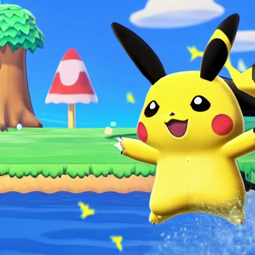 Image similar to pikachu swimming in animal crossing