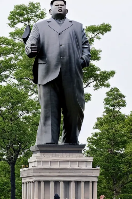 Prompt: a gigantic statue of kim jong un standing instead of state of liberty, excited americans, symmetry, awesome exposition, very detailed, highly accurate, 8 k